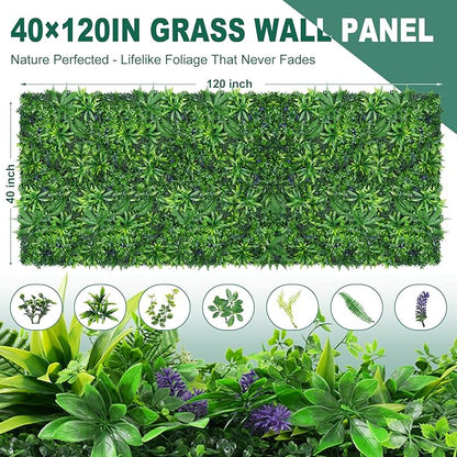 Greenery Grass Wall Panels, 40"x120" (33.33 sqft) Artificial Outdoor Ivy Privacy Fence Screen, UV-Anti Faux Boxwood Roll Grass Wall Panels for Garden Patio Balcony Decor