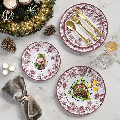 Trendables Plastic Plates For Party Supplies, Floral Disposable Plates For Party & Weddings 80 Pcs - 40 x 8 Dessert Plates & 40 x 10 Plastic Dinner Plates, Plate Set Disposable Dinnerware Sets