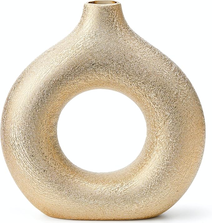 Modern Donut-Shaped Decorative Vases, Handmade Minimalist Boho ins Style, Modern Vase for Home Decor for Wedding Dinner Table Party Living Room Office Bedroom (Gold, Large)