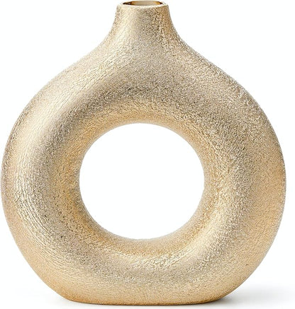 Modern Donut-Shaped Decorative Vases, Handmade Minimalist Boho ins Style, Modern Vase for Home Decor for Wedding Dinner Table Party Living Room Office Bedroom (Gold, Large)