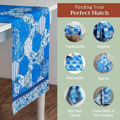 Maison d' Hermine Table Runner 100% Cotton Single Layer Table Runners 108 inches Long Decorative for Home Kitchen Dining Party Wedding Bridal Shower Spring Summer (Summer Blues, 14.50" x 108")