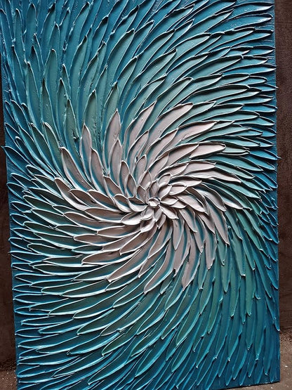 YaSheng Art - Contemporary Art Oil Painting on Canvas 3D Metallic Blue and Silver Texture Abstract Art Pictures Canvas Wall Art Paintings Modern Home Decor Abstract Paintings Ready to hang24x36inch
