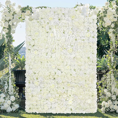 MoKoHouse White Backdrop Flower Wall Panels: 3D Artificial Silk Floral Wall Panels for Wedding Birthday Decorations 24 Packs 15x15 Inches
