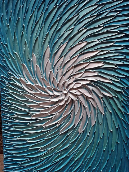 YaSheng Art - Contemporary Art Oil Painting on Canvas 3D Metallic Blue and Silver Texture Abstract Art Pictures Canvas Wall Art Paintings Modern Home Decor Abstract Paintings Ready to hang24x36inch