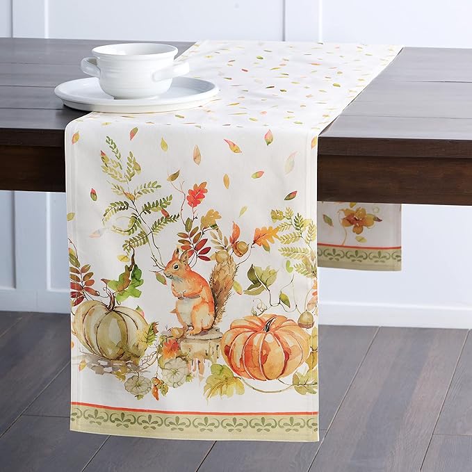 Maison d' Hermine Table Runner 100% Cotton Double Layer Table Runners 108 inches Long for Thanksgiving Christmas Decorations Home Kitchen Dining Party Wedding (Pumpkin Passion, 14.5" x 108")