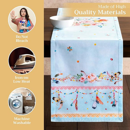 Maison d' Hermine Table Runner 100% Cotton Single Layer Table Runners 72 inches Long Decorative for Home Kitchen Dining Party Baby Shower Wedding Bridal Shower Spring Summer (Ibiza, 14.50" x 72")