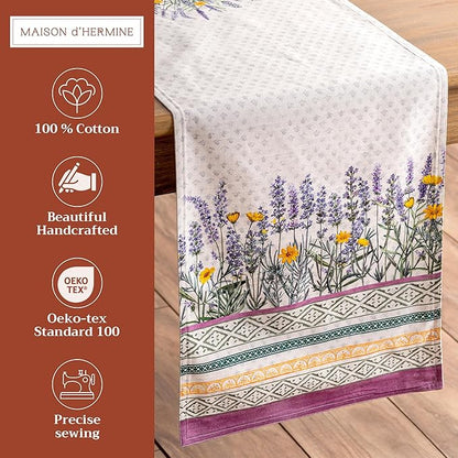 Maison d' Hermine Table Runner 100% Cotton Double Layer Table Runners 108 inches Long Decorative for Home Kitchen Dining Party Wedding Bridal Shower Spring Summer (Fanny Lavender, 14.50" x 108")