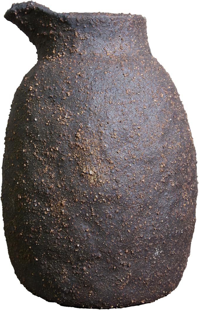 Rustic Ceramic Vase Vintage Farmhouse Style Decor, Frosted Texture Pottery for Home Decor, Modern Living Room, Office Desk Table Centerpiece (Brown) 7IN