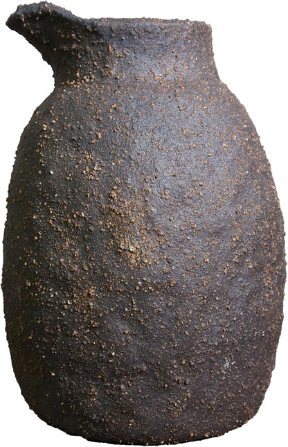 Rustic Ceramic Vase Vintage Farmhouse Style Decor, Frosted Texture Pottery for Home Decor, Modern Living Room, Office Desk Table Centerpiece (Brown) 7IN