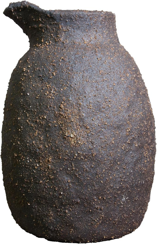 Rustic Ceramic Vase Vintage Farmhouse Style Decor, Frosted Texture Pottery for Home Decor, Modern Living Room, Office Desk Table Centerpiece (Brown) 7IN