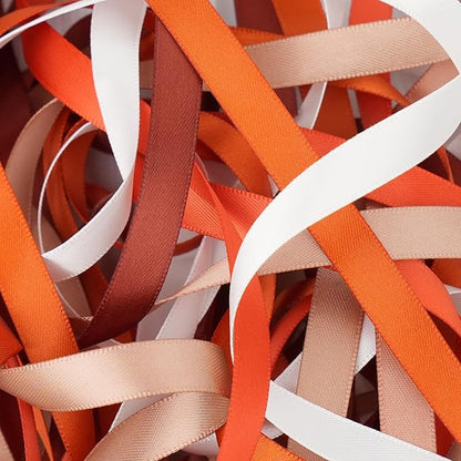 Terracotta Ribbon 3/8 Inch Thin Burnt Orange Satin Ribbon 6 Rolls Assortment for Crafts Wedding Baby Shower Decoration Gift Wrapping Invitation Card Tags- 60Yards