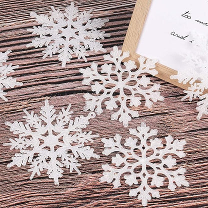 RECUTMS Winter Christmas Hanging Snowflake Decorations - 40Pcs White Snowflakes Hanging Garland for Christmas Winter Wonderland Holiday New Year Party Home Decoration,4 Inches,2 Pattern (White)