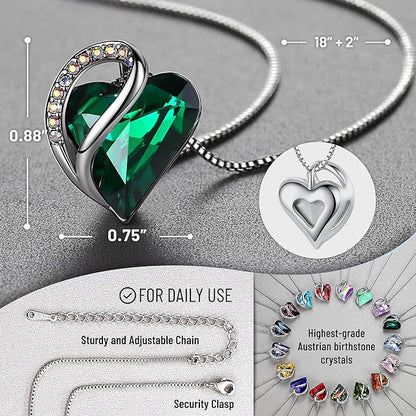 Leafael Necklaces for Women, Infinity Love Birthstone Heart Crystal Pendant, Birthday Jewelry Gifts for Her, Mom, and Wife, Silver Plated, 18 plus 2 inch Adjustable Chain