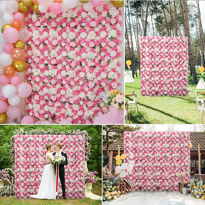 Flower Wall Backdrop 9pcs 16.5x16.5 Inch Flower Wall Decor Artificial Floral Wall Panel Ideal for Wedding Celebrations, Festive Party Birthday Backdrops and Elegant Home Decor
