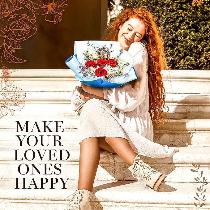 GLAMOUR BOUTIQUE Preserved Flowers Bouquet - Flowers Forever in a Box with Hydrangeas & More, Gift Ready for Anniversary, Birthday, Mother's Day, Long-Lasting 1-3 Years - Orange