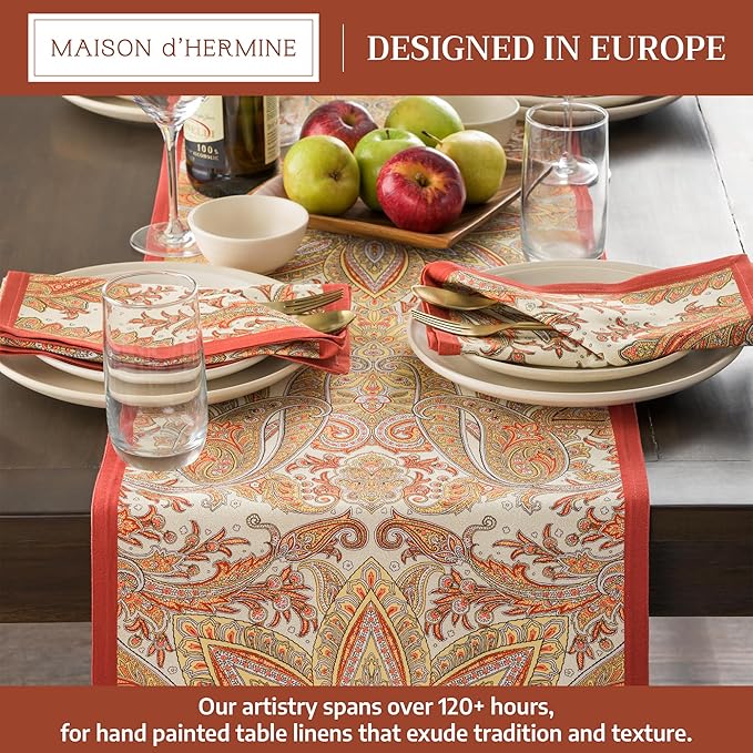Maison d' Hermine Table Runner 100% Cotton Single Layer Table Runners 48 inches Long for Thanksgiving Christmas Decorations Home Kitchen Dining Party Wedding (Kashmir Paisley, 14.5" x 48")