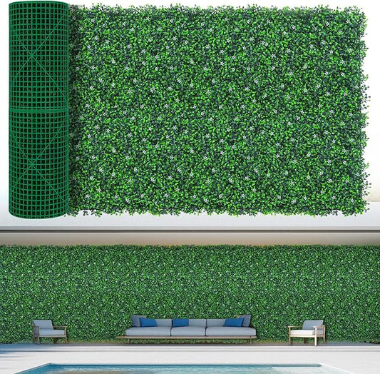 EverNture 40"x120"(33.3 SQFT) Grass Wall Panels, Artificial Grass Backdrop, Fake Greenery Plant Boxwood Roll with Flower, Green Wall Decor for Outdoor Indoor Patio Garden Backyard