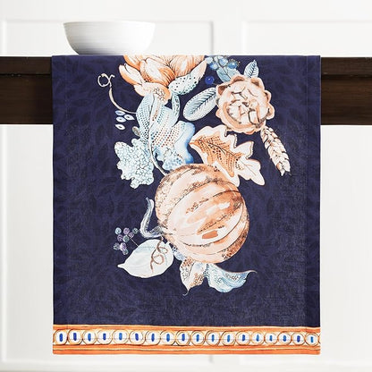 Maison d' Hermine Table Runner 100% Cotton Single Layer Table Runners 108 inches Long for Thanksgiving Christmas Decorations Home Kitchen Dining Party Wedding (Pumpkin Blues, 14.5" x 108")