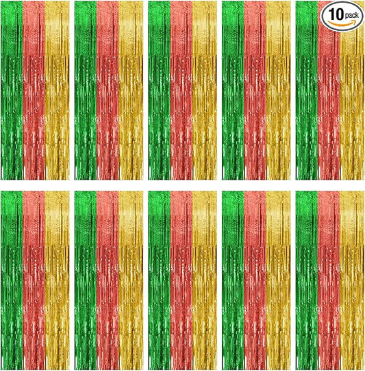 10 Pack Hawaii Party Backdrop Decorations Vibrant Summer Streamers Foil Fringe Curtains Metallic Tinsel Backdrop for Birthday Graduation Baby Shower Christmas Beach Holiday Party Decors
