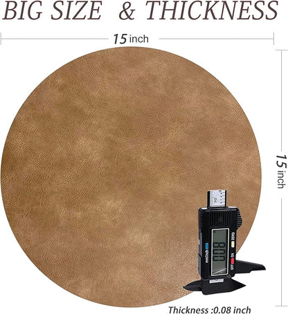UnivoColors PU Leather Placemats Set of 6,15 Inches Round Washed Cowhide Pattern Table Mats for Dining Table, Kitchen, Party Decoration(Black+Blue+Grey+Camel+Beige+Green)