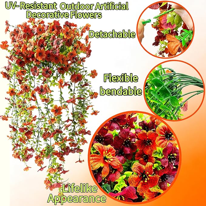 NASAMA 2PCS UVresistant Silk Artificial Flowers Realistic Daisies Hanging Porch Courtyard Window Display Store Garden Decoration Festival Outfit (Green Orange Brown)