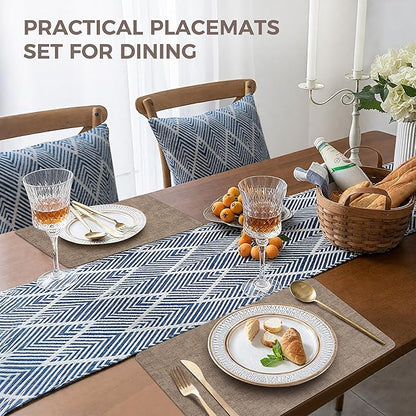 Vinyl Placemats Set of 4, Faux Leather Waterproof and Heat Resistant Place Mats, Washable Anti-Slip Table Mats with Coaster, Wipeable Placemats for Indoor & Outdoor 17" x 12" (Light Coffee, Set of 4)