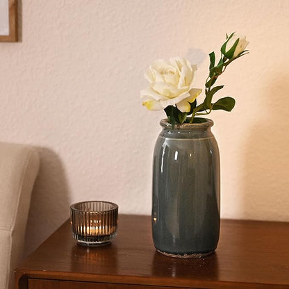 VICTOR & TERESA Rustic Large Blue and Grey Vase for Home Decor, 10'' Tall Ceramic Vases for Flowers, Farmhouse Decorative Vases for Pampas Grass, Table, Mantel, Living Room, Centerpieces