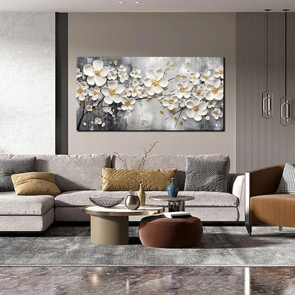 White Flower Pictures Wall Art for Bedroom - Floral Wall Decor for Office Women - Girls Wall Decor for Bedroom Size 24" x 48"