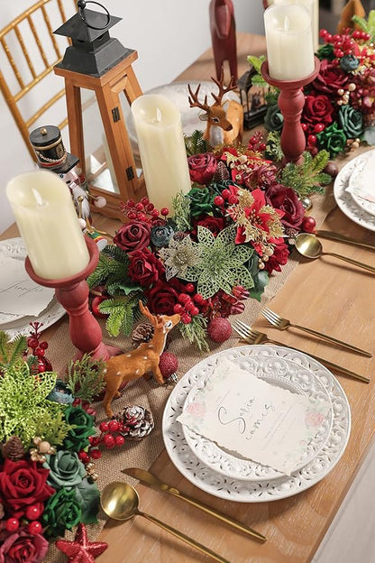 YYHUAWU Christmas Flowers Artificial,Poinsettias Artificial Christmas Flowers and Mix Silk Flowers Fake Roses Combo for DIY Wedding Bridal Bouquet, Centerpieces, Home, Floral Arrangement Decor, etc.