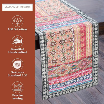 Maison d' Hermine Table Runner 100% Cotton Single Layer Table Runners 72 inches Long for Thanksgiving Christmas Decorations Home Kitchen Dining Party Wedding (Ispahan, 14.5" x 72")
