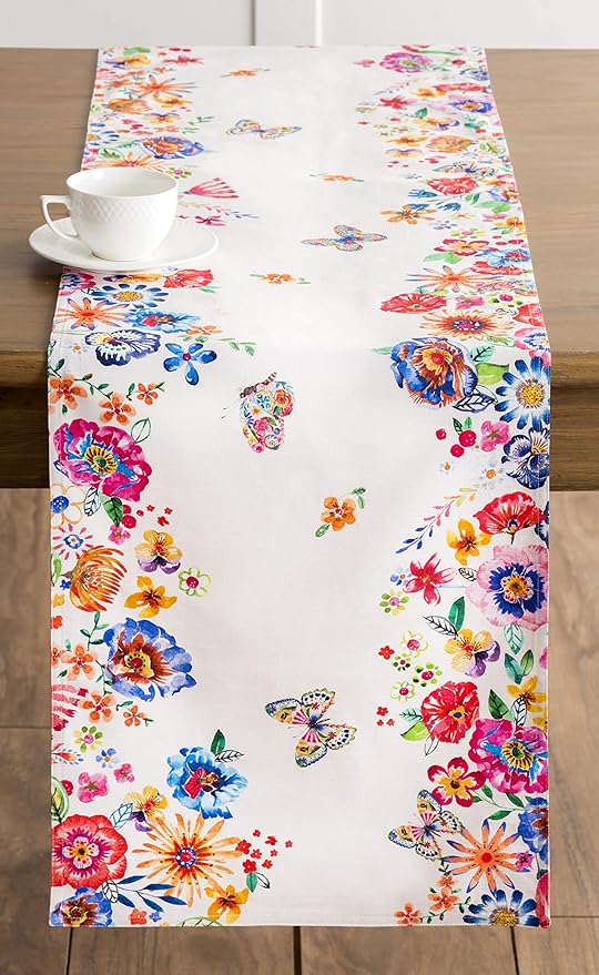 Maison d' Hermine Table Runner 100% Cotton Double Layer Table Runners 72 inches Long Decorative for Home Dining Party Wedding Bridal Shower Spring Summer (Happy Florals - High Summer, 14.50" x 72")