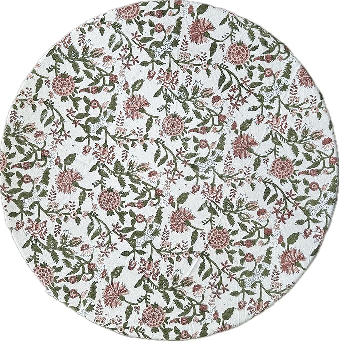 ATOSII Mahoka Rust 100% Cotton Spring Summer Round Block Print Tablecloth for Dining, Parties, Weddings, Outdoors, Holidays I 60" Inches Round, 4 Seater