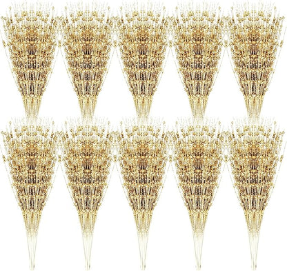 Geosar 30 Pcs Christmas Artificial Glitter Berry Stem Decorations 17 Inch Faux Stick Floral Pick Centerpiece Bouquet Flower Bead Twigs for Centerpiece Tree Wreath Xmas Ornaments Home(Gold)