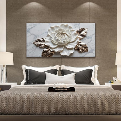 Suconvng Canvas Art Wall Decor Print Paintings Marble Texture White Flower Wall Art Prints Pictures Ready To Hang Pictures For Bedroom Bathroom Office Kitchen Home Wall Decor Artwork 20" × 40"