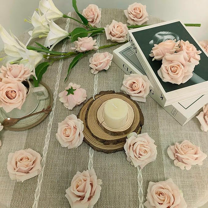 Artificial Satin Rose Flower Heads,48 Pcs Silk Rose Heads with Stems,3.3'' Rose Artificial Flowers Bulk,Artificial Rose Flower Heads for DIY Crafts Bouquet (48, Fall Pink)