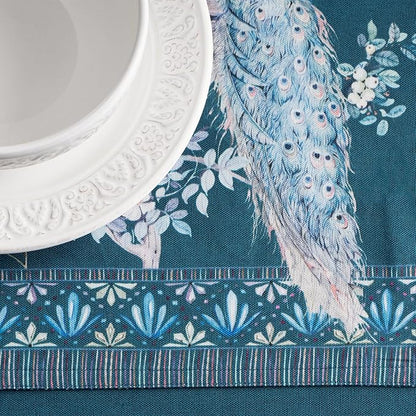 Maison d' Hermine Tablerunners 100% Combed Cotton Premium Table Runner Decorative Table Cover, Home, Kitchen & Camping, Peacock Utopia - Deep Sea, Double Layer - (14.5"x108")