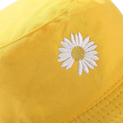 Flower Reversible Bucket Hat Cotton Summer Travel Beach Sun Hats Emboridery for Women Men