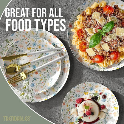 Trendables Heavy Duty Paper Plates Set For 32 Guests - 32 Each Of 8-inch And 10-inch Disposable Plates For Party - Fancy 64 Piece Dinnerware Set For All Occasions | Floral Design, Petite Fleur
