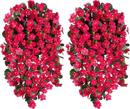 Artificial Faux Hanging Flowers Plants for Outdoor Outside Fall Decoration, 2 PCS Fake Silk Hotpink Daisy Mums Long Vines UV Resistant Realistic for Home Porch Patio Balcony Window Planter Pot