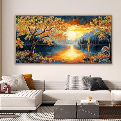 Large Wall Art For Living Room Canvas Art Wall Decor Modern Artwork Gold Tree River Sunrise Landscape Paintings Print Pictures For Bedroom Apartment Office Mural Aesthetic Artwork 29 X 58 In With Framed