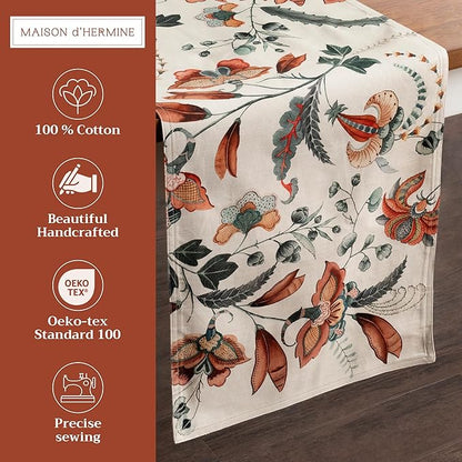 Maison d' Hermine Table Runner 100% Cotton Double Layer Table Runners 72 inches Long for Thanksgiving Christmas Decorations Home Kitchen Dining Party Wedding (Dalida, 14.5" x 72")