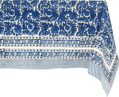 ATOSII Paradise Blue 100% Cotton Square Summer Tablecloth, Handblock Floral Print Linen Table Cloth for Kitchen Dining I Parties, Weddings, Outdoors, 60 X 60 Inches I 4 Seater