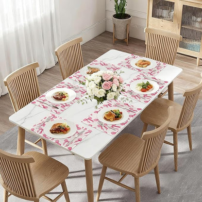 Pink Cute Bow Placemats Set of 6,Dinner Table Mats Non-Slip Washable Mats for Kitchen Dinner Party Tablemat 12x18Inch