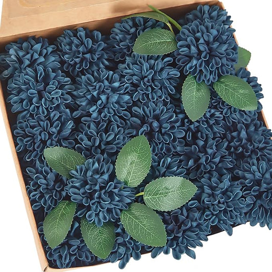Artificial Flowers, 25pcs Artificial Rose for DIY Wedding Bouquets Centerpieces Arrangements, Navy Blue Dahlia Flowers with Stems for Bridal Shower Party Home Decoration