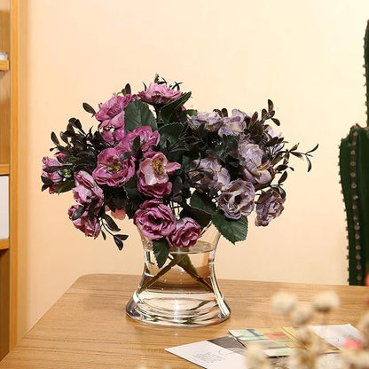 WGV Unique Bouquet Vase Bulk, 5.5" W, 6" H, Clear Short Hurricane Concaved Neiman Glass Floral Container, Home Wedding Event Decor, 12 Pieces (VHV0606)