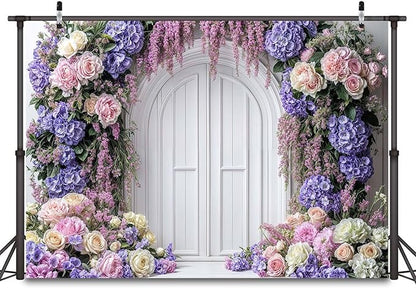 7 x 5 ft Purple Flower Floral Arch Backdrop Background Photography Flower Wall Lavender Backdrop Party Wedding Girls Birthday Princess Mother's Day Bridal Shower Anniversary Banner Decor Studio Photo
