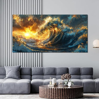Canvas Wall Art Decor Gold Modern Abstract Aesthetics Wall Art Decor Large Sunshine Wave Canvas Wall Art For Living Room Decorations Canvas Prints Artwork For Bedroom Office Wall Decor 24 X 48 Inch