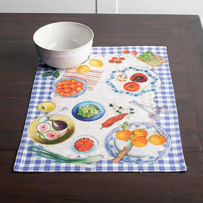 Maison d' Hermine Placemats Set of 4 100% Cotton Washable Cloth Place Mats, Reusable Table Mats for Kitchen Dining Decoration, Party, Wedding, Restaurant Spring/Summer (Gourmand, 13" x 19")