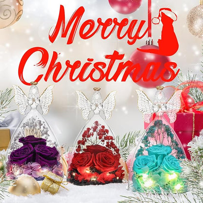 Mothers Day Mom Gifts for Women Preserved Flowers in Glass Angel Forever Flowers for Delivery Prime Eternal Roses Gifts for Grandma, Peach Pink