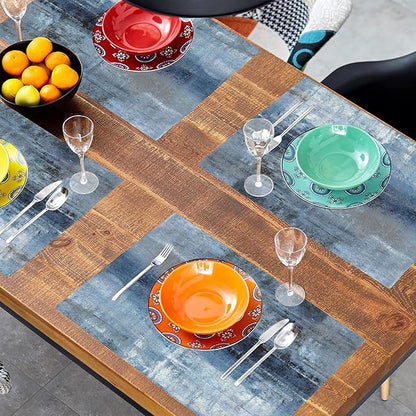 Abstract Blue and Grey Art Placemats Set of 4, Placemats for Dining Table,Heat Resistant Stain Resistant Wipeable Table Mats for Kitchen Dining Holiday Party Home Decor,12x18 Inch